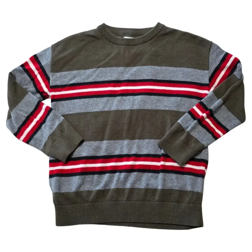 Mayoral Boys Size 6 Striped Knit Sweater Brown Gray Red Crewneck Cotton Blend